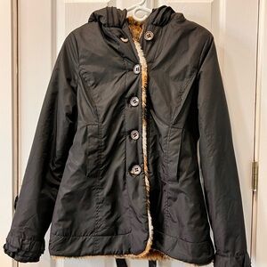 Women’s Reversible Faux Fur Lined Coat with Hood – Black – Size M (No Tag)